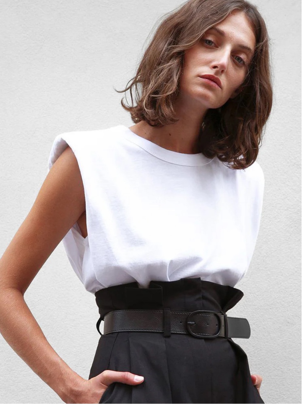 New Frankie Shop Eva White Padded-Shoulder Muscle Tee S Small